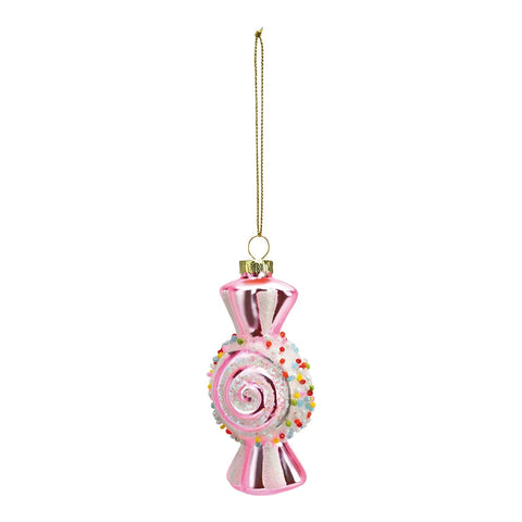 Weihnachtshänger Bonbon Pink aus Glas, 5x10x3cm