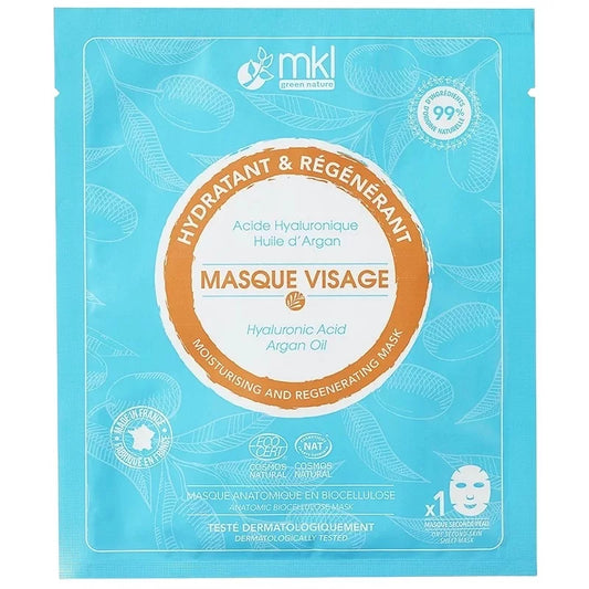 MKL NATURE VERTE - Masque hydratant et régénérant pour le visage avec de l'acide hyaluronique et huile d'argan biologique (1 pièce) - Rafraîchissez votre éclat! ✨🌿