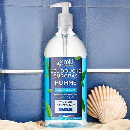 MKL GREEN NATURE - Gel doccia energizzante marino per uomo (1 L) - Rinvigorisci i sensi!