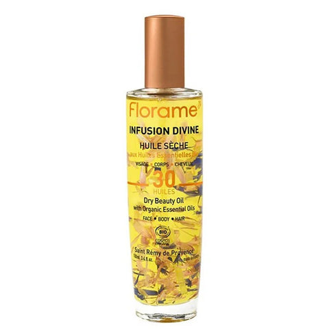 FLORAME - Huile sèche à infusion divine avec 30 huiles - Nourrir et rayonner