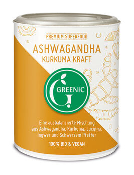 GREENIC Ashwagandha Curcuma Kraft Miscela di Polvere per Bevande Superfood 130g