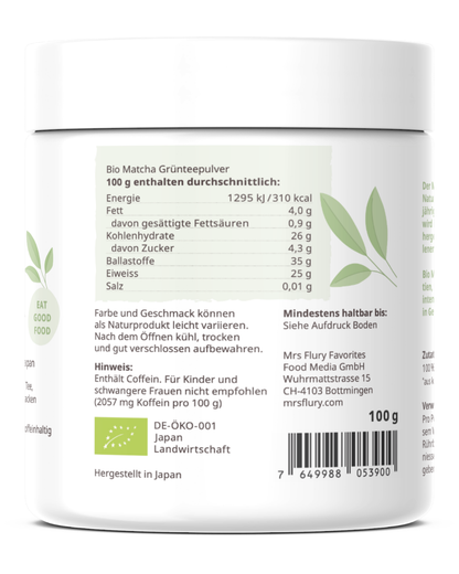 Mrs Flury Organic Matcha Powder – 100 g