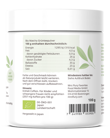 Mrs Flury Organic Matcha Powder – 100 g