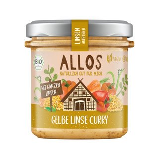 Allos Linsen-Aufstrich Gelbe Linsen Curry, EU Bio 140g