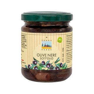 Terra Verde Black Olives in Oil, pitted and in oil, EU Organic 190ml