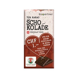 Bio Partner Edelbitterschokolade 70% Projekt Madagaskar, Klassenraum für Madagaskar, CH Bio 30g