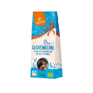 Landgarten Cashews in Vollmilch-Schokolade mit Salz-Karamell, EU Bio/FLO-Fairtrade 90g