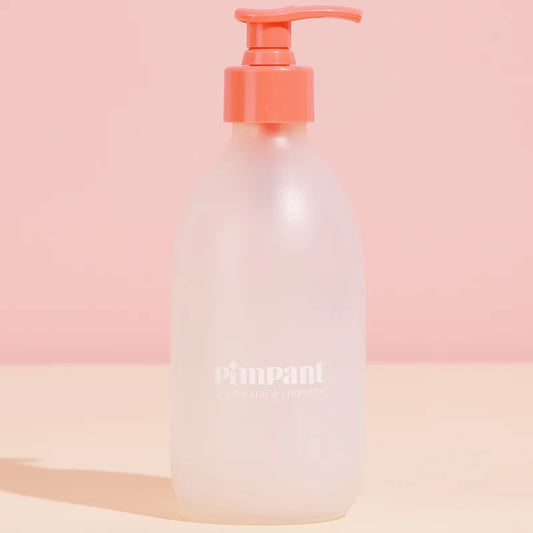 Glasflasche 300ml mit Pumpe rosa (Leer) - Pimpant