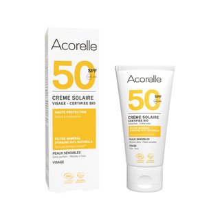 Crème solaire visage Acorelle SPF50, Cosmétique bio - COSMOS ORGANIC 50ml