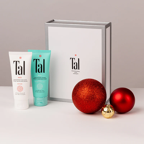 TAL Med Geschenkbox | Schweizer Dermatologie Hautpflege - Hand- und Fußpflegeset – 2× Creme 75 ml + 2 Masken