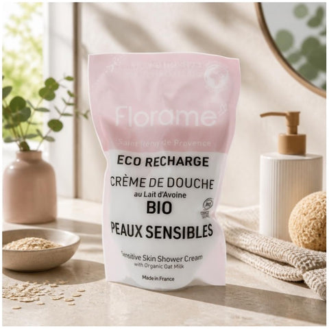 Florame Crème de Douche au Lait d’Avoine pour Peau Sensible - Eco-remplissage 700 ml