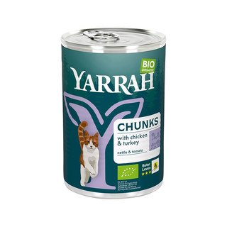 YARRAH Katzenfutter Chunks Huhn & Truthahn, mit Brennnessel & Tomate, EU Bio 405 g