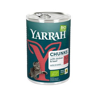 YARRAH Katzenfutter Chunks Huhn & Rind, mit Brennnessel & Tomate, EU Bio 405 g