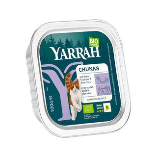 YARRAH Katzenfutter Chunks Huhn & Truthahn, mit Aloe Vera, EU Bio 100 g