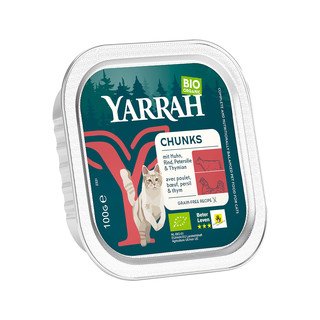 YARRAH Katzenfutter Chunks Huhn & Rind, mit Petersilie & Thymian, EU Bio 100 g