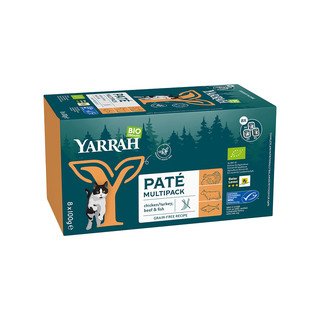 YARRAH Katzenfutter Paté Multipack grain free, Huhn, Truthahn, Rind & Fisch, EU Bio 8 x 100 g