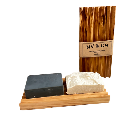 Porte-savon en bois d'olivier zigzag 2 Savons