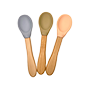 3938 LOT DE 3 CUILLERES EN BAMBOU + SILICONE PASTEL ( VERT PASTEL, BLEU PASTEL ET ROSE POUDRÉ )