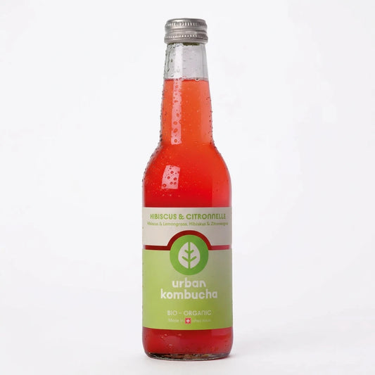 Bio Urban Kombucha Citronnelle et Hibiscus — Bouteille en verre 330 ml