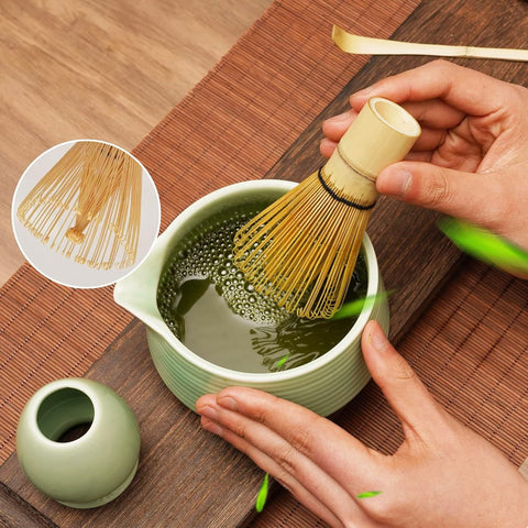 Matcha-Tee-Set – 4-teilig, mit Schale, Bambusbesen & Löffel