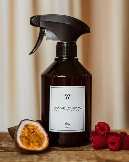 Spray textile BY VELCHEVA Eden – 500 ml, Fruit de la passion, Framboise et Musc