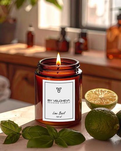 Bougie parfumée By Velcheva Lime Basil – 160 ml, Citron vert, Basilic et Thym