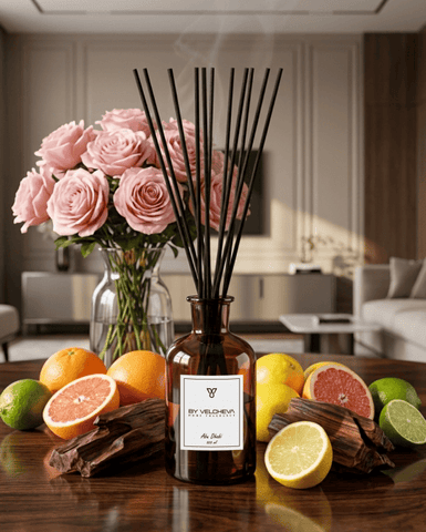 By Velcheva Diffusore d'Ambiente Mikado Abu Dhabi – 125 ml, Rosa, Patchouli e Vaniglia