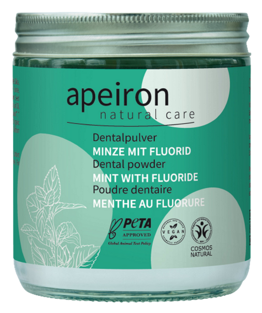 APEIRON Dental powder, mint + Fluorid, refill glass