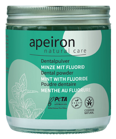 APEIRON Dental powder, mint + Fluorid, refill glass