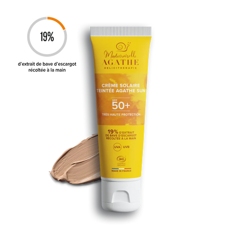 Crème solaire certifiée bio - teintée spf50+