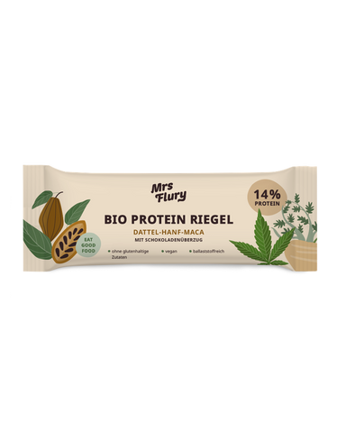 Bio Protein Riegel Hanf-Maca 14% Protein mit Schokoladenüberzug ⚠️Produkt wird ungekühlt verschickt⚠️