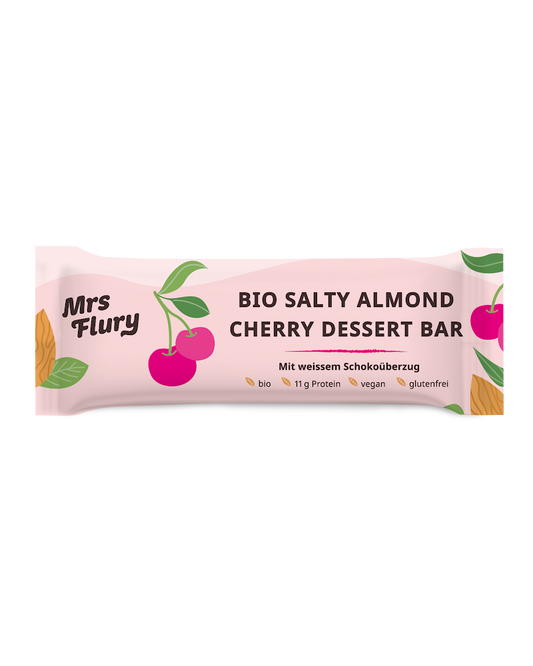 Organic Salty Almond & Cherry Dessert Bar 23% Protein – 50 g Vegan Protein Bar with Almonds & Cherries  ⚠️ Product is shipped without refrigeration ⚠️