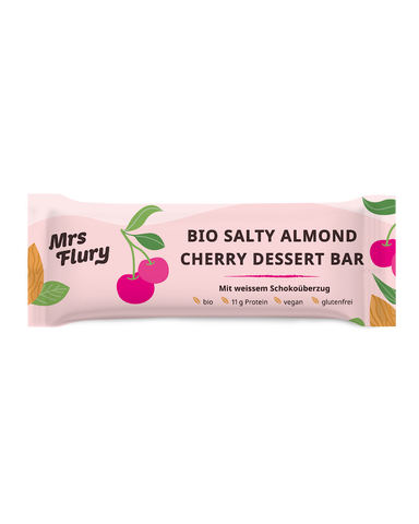 Organic Salty Almond & Cherry Dessert Bar 23% Protein – 50 g Vegan Protein Bar with Almonds & Cherries  ⚠️ Product is shipped without refrigeration ⚠️