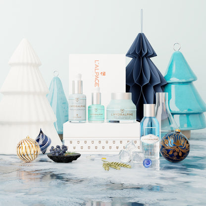 Ensemble ou Coffret Cadeau Crème Visage Hydratante 24h + Sérum Visage Hydratant 24h + Sérum Regard Anti-Poches + Démaquillant Bi-Phasé Résistant à l'eau L'HYDRALPINE