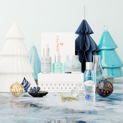 Ensemble ou Coffret Cadeau Crème Visage Hydratante 24h + Sérum Visage Hydratant 24h + Sérum Regard Anti-Poches + Démaquillant Bi-Phasé Résistant à l'eau L'HYDRALPINE