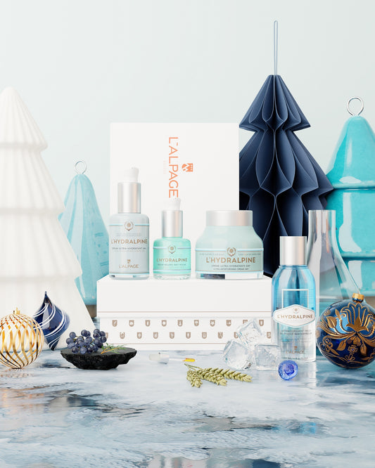 Ensemble ou Coffret Cadeau Crème Visage Hydratante 24h + Sérum Visage Hydratant 24h + Sérum Regard Anti-Poches + Démaquillant Bi-Phasé Résistant à l'eau L'HYDRALPINE