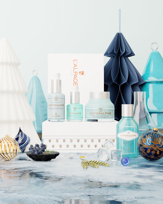 Set o cofanetto regalo Crema Viso Idratante 24h + Siero Viso Idratante 24h + Siero Contorno Occhi Antiborse + Gel Detergente Esfoliante L'HYDRALPINE