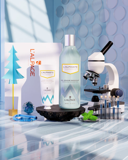 Set o cofanetto regalo di trattamenti DUO balsamo dopobarba lenitivo + gel doccia energizzante L'alpinista