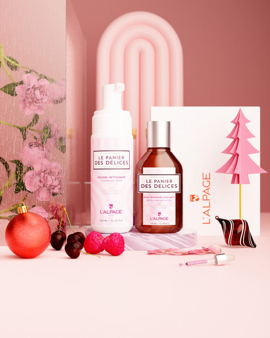 Set o cofanetto regalo trattamento DUO Gel doccia esfoliante 125 millilitri + Schiuma Detergente Il Cestino delle Delizie