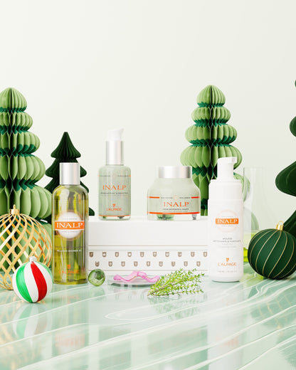 Ensemble ou Coffret Cadeau Crème Matifiante et Lissante + Sérum Matifiant et Lissant + Mousse Nettoyante + Huile Douche INALP