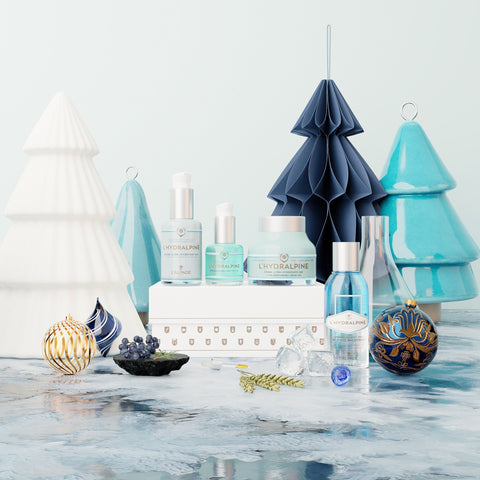 Ensemble ou Coffret Cadeau Crème Visage Hydratante 24h + Sérum Visage Hydratant 24h + Sérum Regard Anti-Poches + Démaquillant Bi-Phasé Résistant à l'eau L'HYDRALPINE