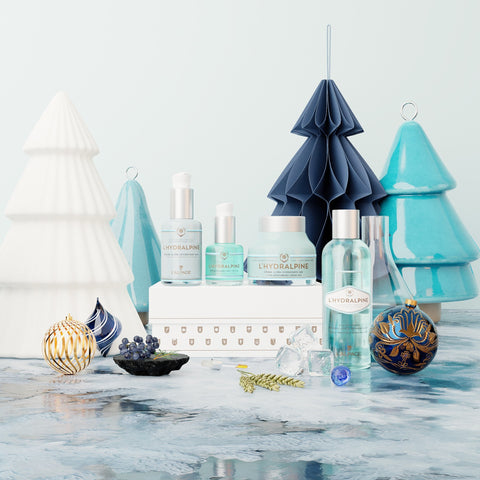 Ensemble ou Coffret Cadeau Crème Visage Hydratante 24 h + Sérum Visage Hydratante 24 h + Sérum Regard Anti-Poches + Eau Tonifiante Démaquillante L'HYDRALPINE