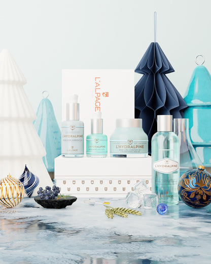 Ensemble ou Coffret Cadeau Crème Visage Hydratante 24 h + Sérum Visage Hydratante 24 h + Sérum Regard Anti-Poches + Eau Tonifiante Démaquillante L'HYDRALPINE