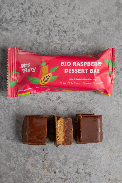 Barre de dessert bio à la framboise 50 g, boîte de 12 pièces, fruitée, chocolatée, naturellement bonne⚠️Produit expédié sans réfrigération⚠️