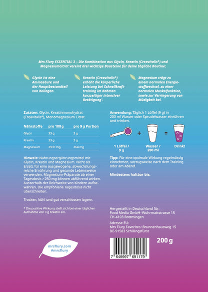 Mrs Flury ESSENTIAL 3 – Glycine, Creatine & Magnesium Powder