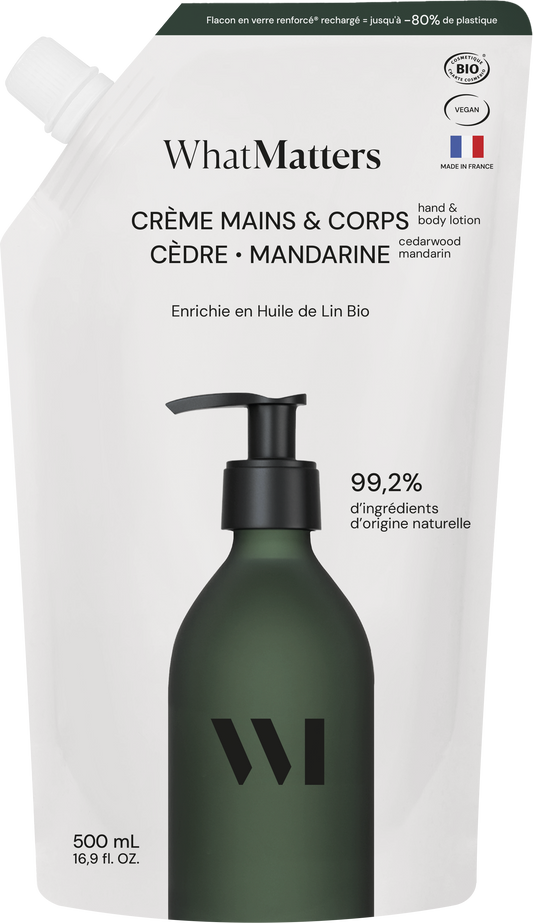 Eco-recharge Crème Mains & Corps Cèdre - Mandarine 500mL