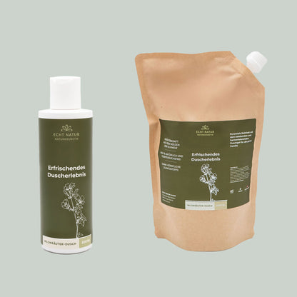 ECHT NATUR Lot de douches aux herbes sauvages – Flacon de 200 ml + Recharge de 1000 ml