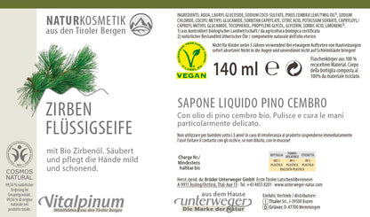 Zirben Flüssigseife mit Bio Zirbenöl – milde & pflegende Handseife | Unterweger