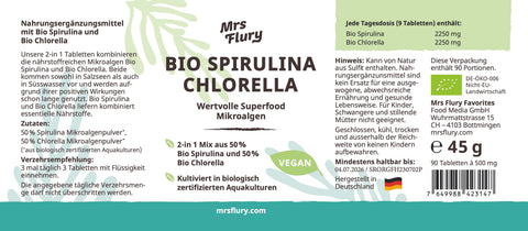 Mrs Flury Organic Spirulina & Organic Chlorella Tablets