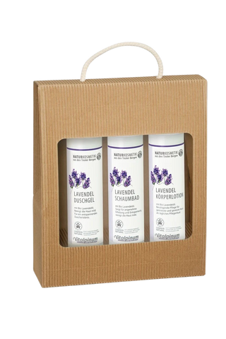 Scatola regalo Unterweger con lavanda – Cosmetici naturali con olio essenziale di lavanda per una cura rilassante e una fragranza calmante